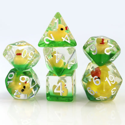 Resin Dice Cartoonish Two-Tone Yellow Duck Dice with DnD D&D Dice Set