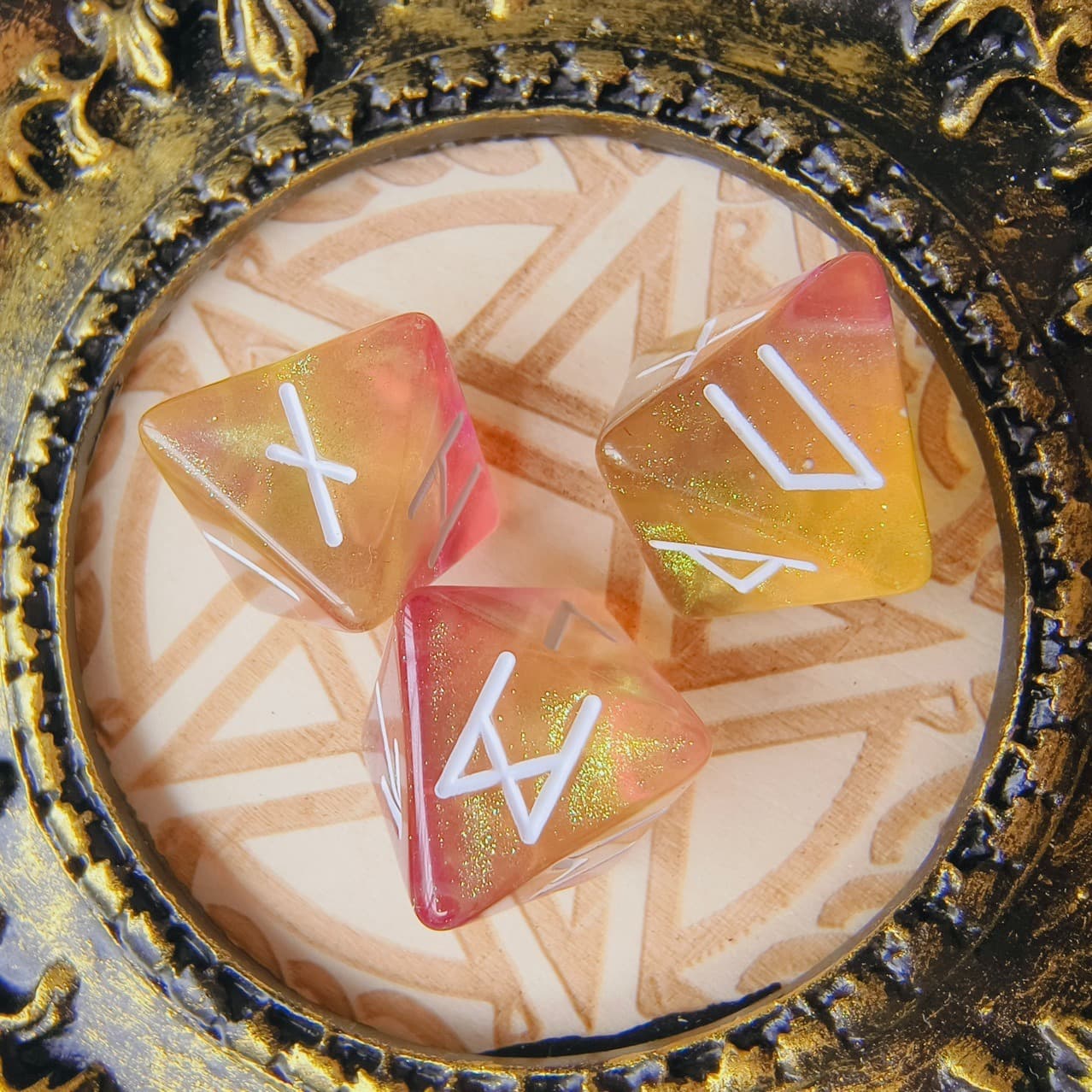 D8 Acrylic Dice ‌‌Rune-Engraved Ethereal Nebula Chameleon Zodiac Polyhedral DnD D&D Dice Set