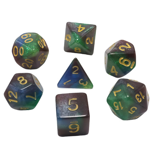 Acrylic Dice Galaxy Tri-Shift Chameleon Glitter Polyhedral DnD D&D Dice Set