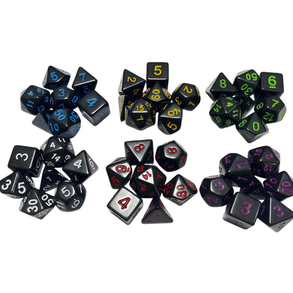 Acrylic Dice Solid Black with Colorful Inked Polyhedral DnD D&D Dice Set