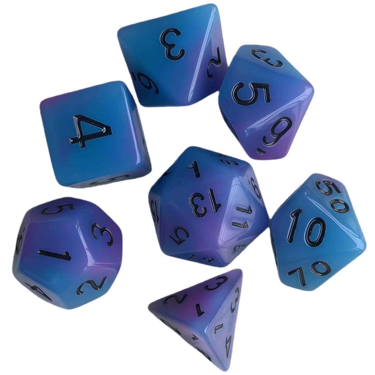 Acrylic Dice Duo-Tone Glow-in-the-Dark Polyhedral DnD D&D Dice Set