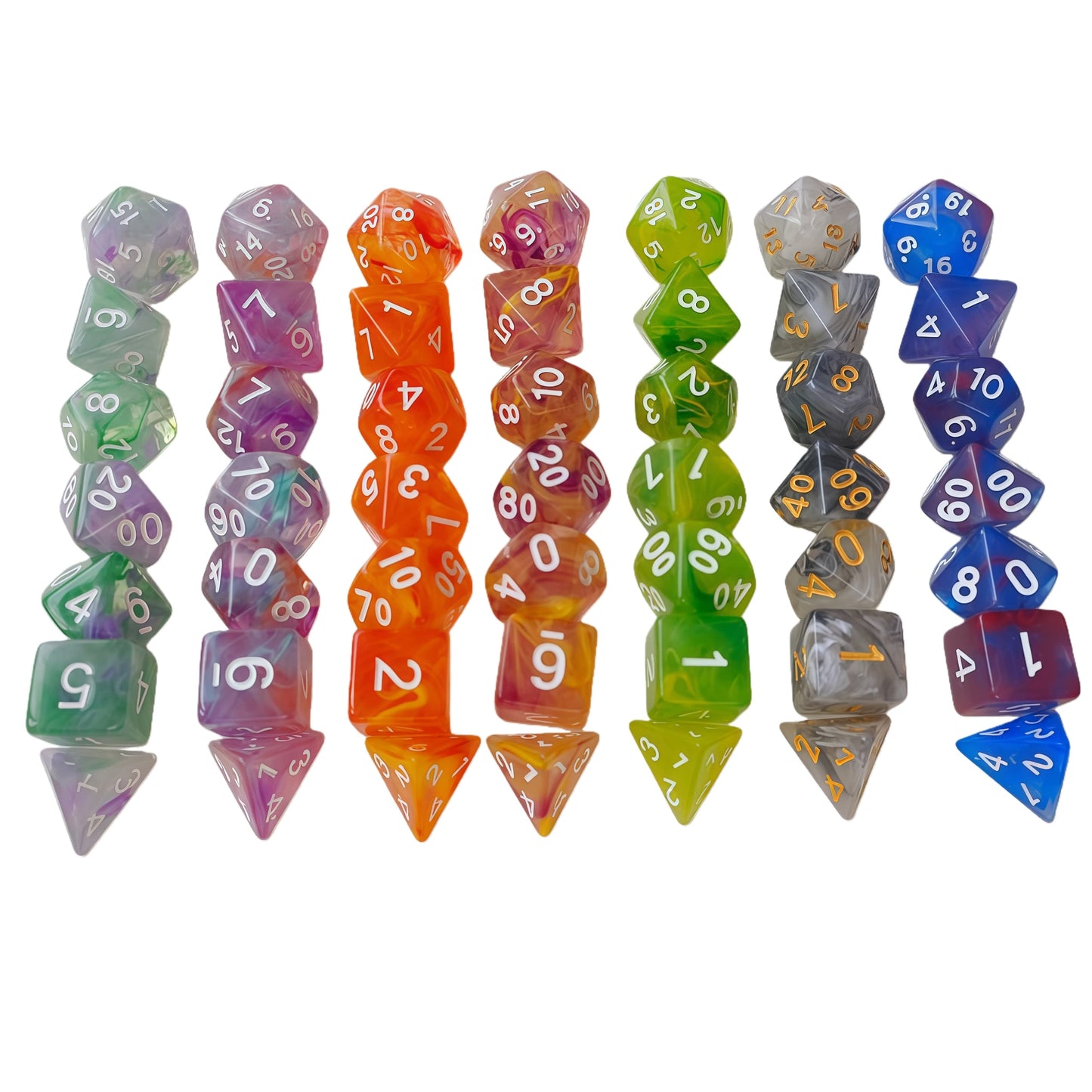 Acrylic Dice ‌Colorful Filigree Polyhedral DnD D&D Dice Set