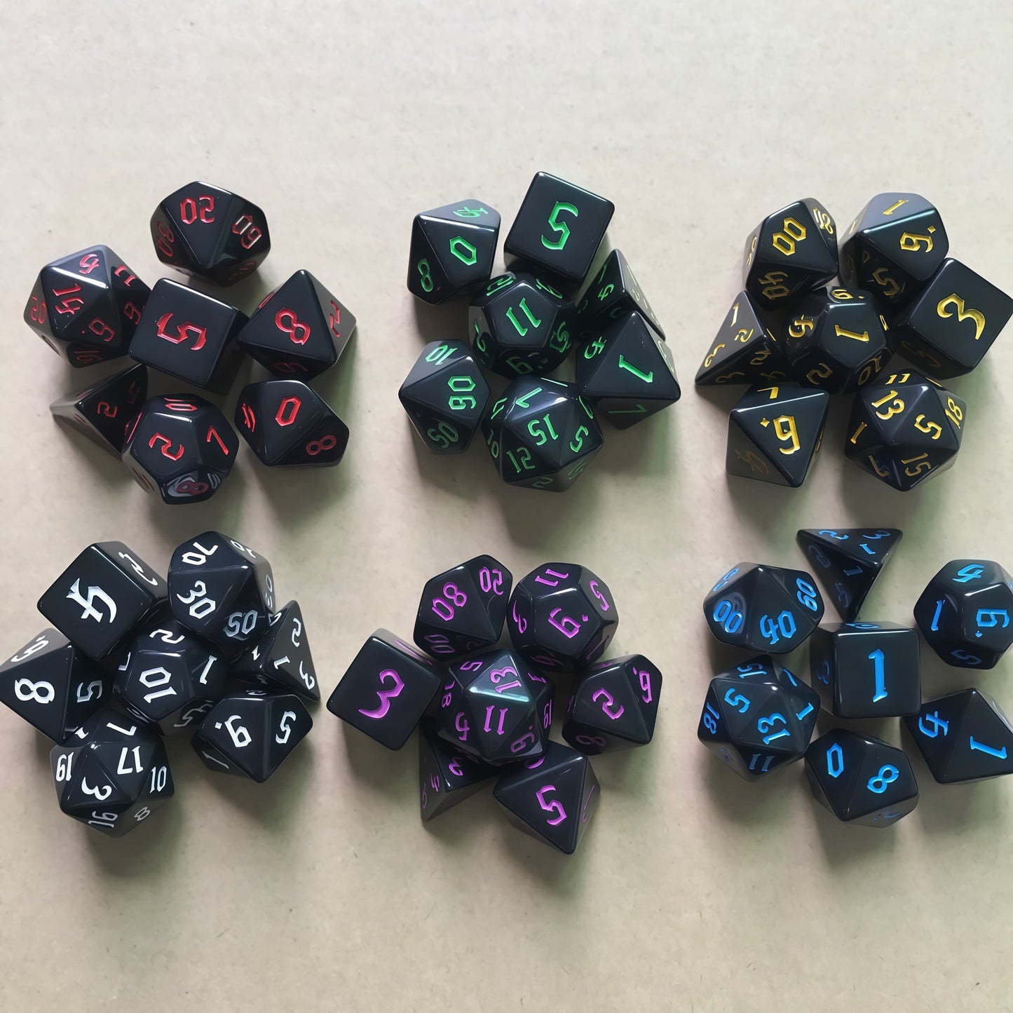 Acrylic Dice ‌Solid Black with Colorful Inked Polyhedral DnD D&D Dice Set