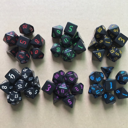 Acrylic Dice ‌Solid Black with Colorful Inked Polyhedral DnD D&D Dice Set