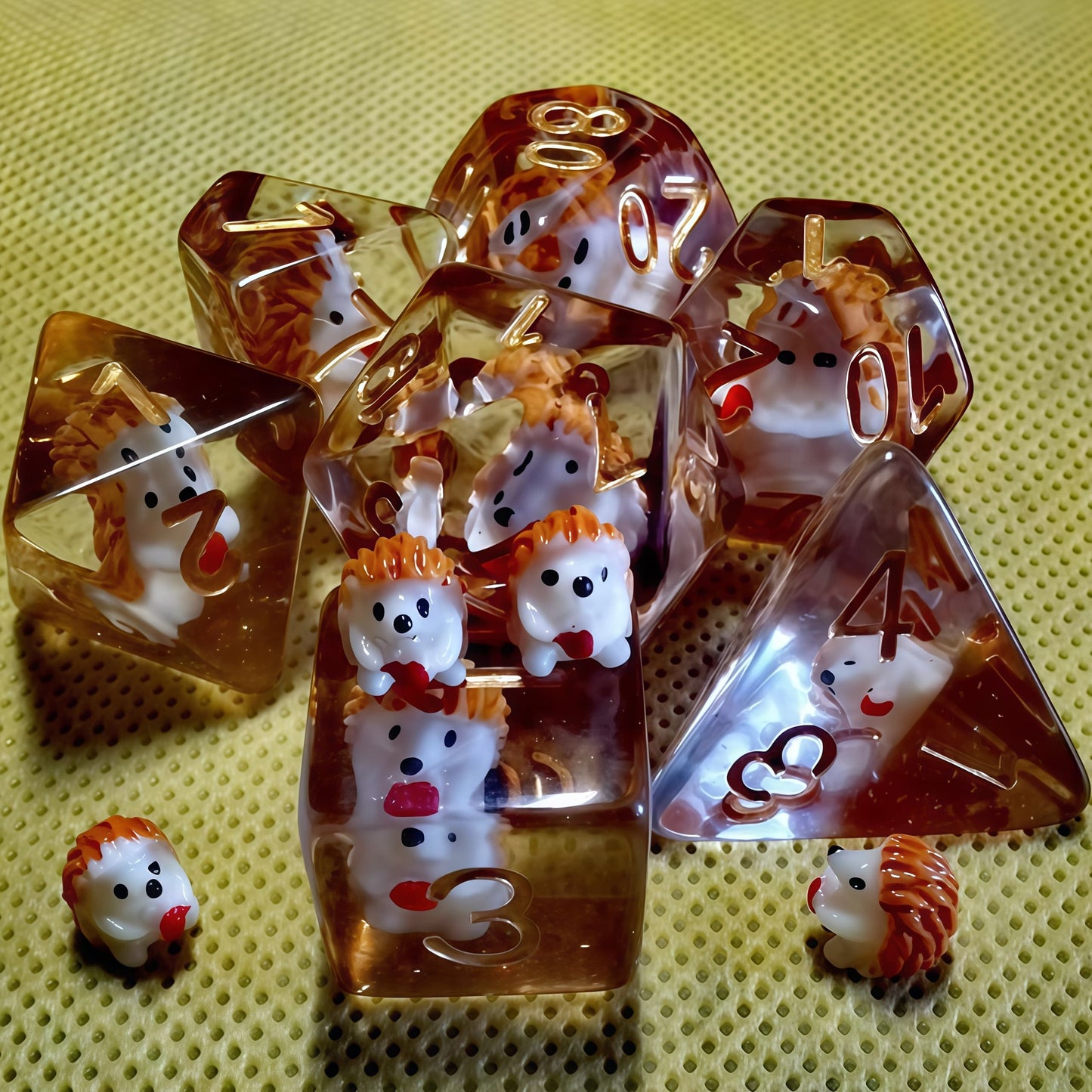 Resin Dice Cartoon Hedgehog DnD D&D Dice Set