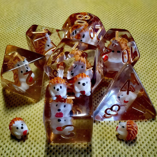 Resin Dice Cartoon Hedgehog DnD D&D Dice Set