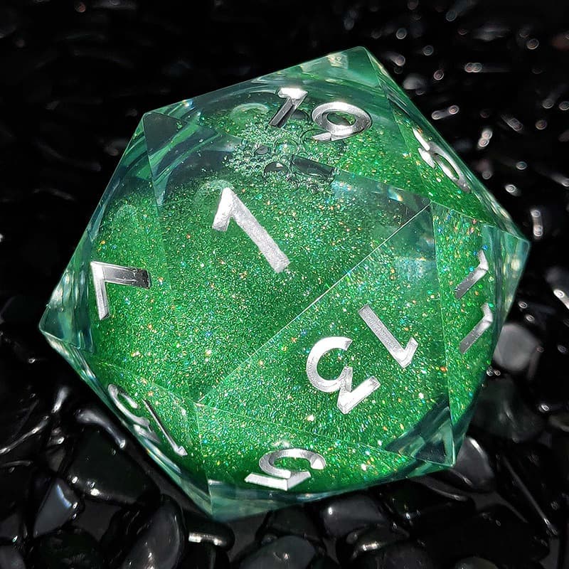 Resin Dice ‌55mm D20 Resin Dice with Glitter Liquid Core‌ DnD D&D Dice Set