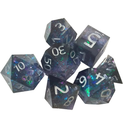 Resin Dice ‌Sharp Edge Rainbow Foil DnD D&D Dice Set