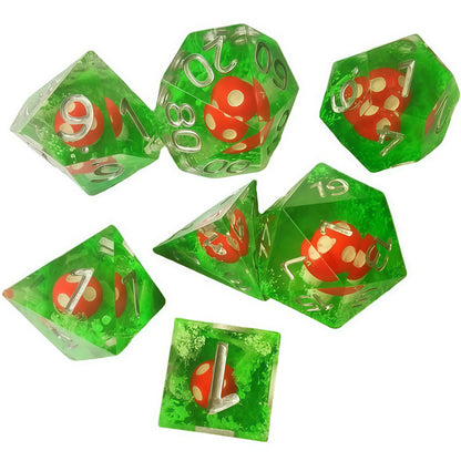 Resin Dice Red Mushroom DnD D&D Dice Set
