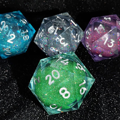 Resin Dice ‌55mm D20 Resin Dice with Glitter Liquid Core‌ DnD D&D Dice Set