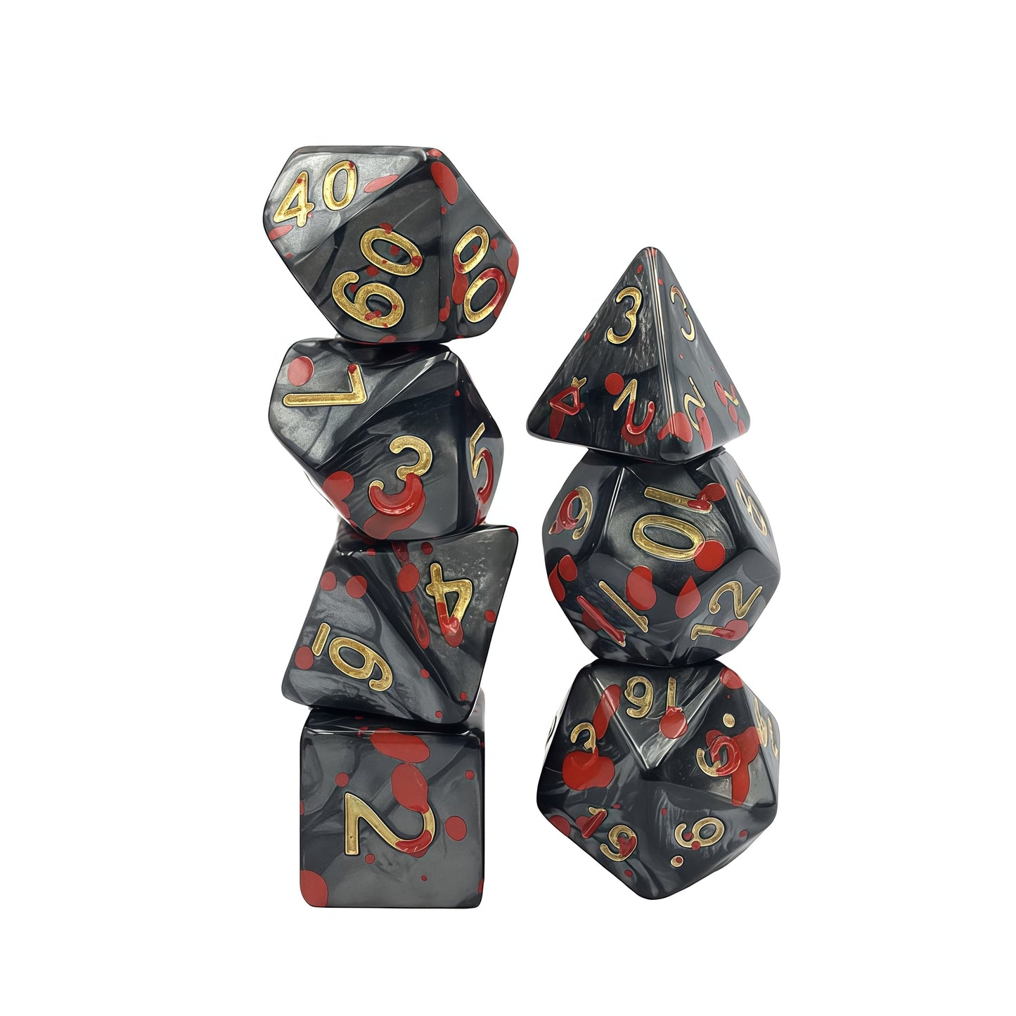 Acrylic Dice Pearl Black Pearl Blood Splatter Polyhedral Pearl Black Pearl Blood Splatter Polyhedral
