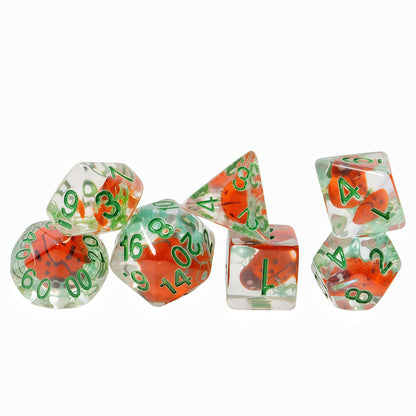 Resin Dice Cartoonish Mushroom-Snail-Beetle Resin Dice with Core DnD D&D Dice Set