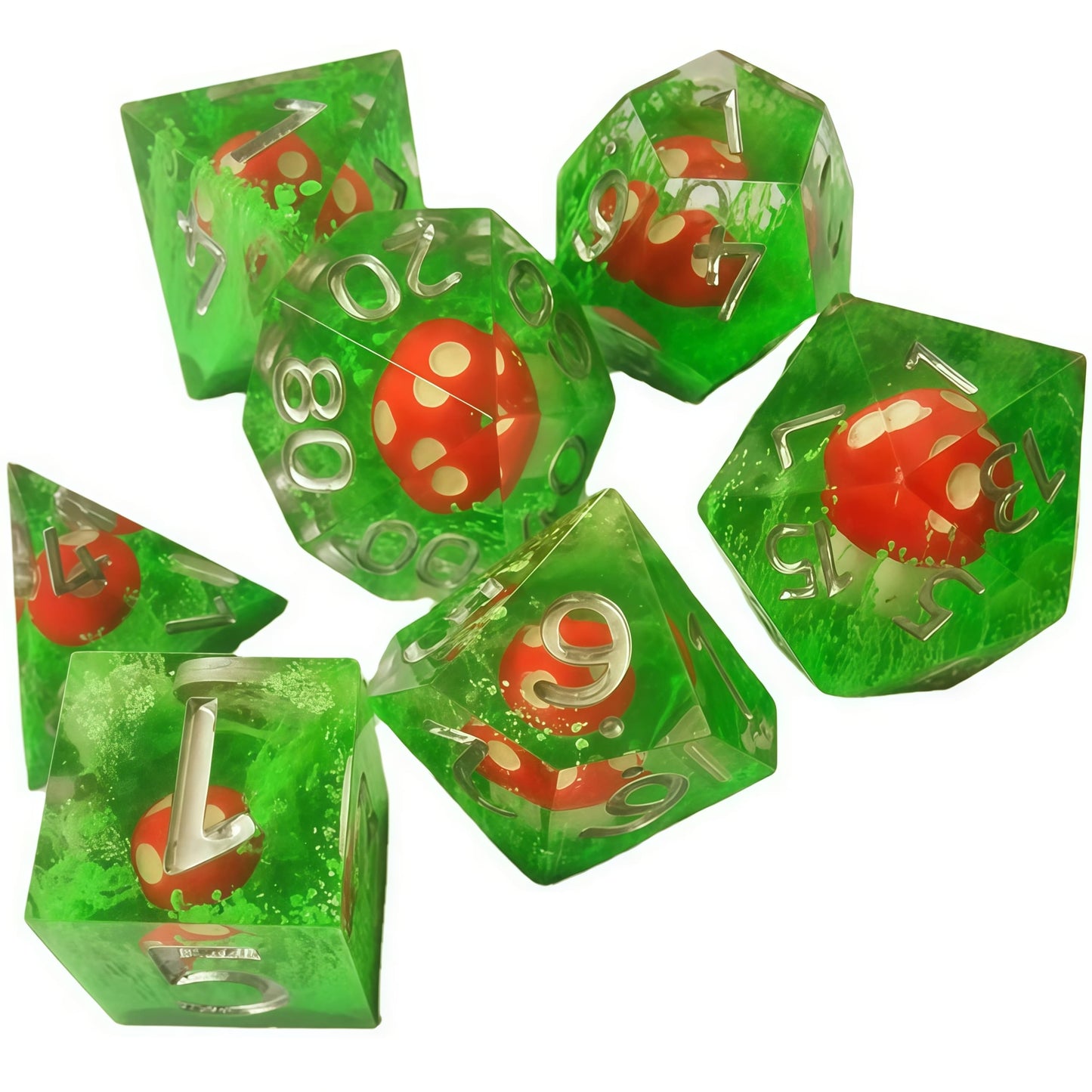 Resin Dice Red Mushroom DnD D&D Dice Set