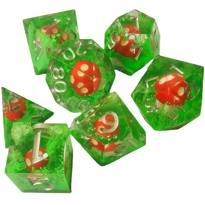 Resin Dice Red Mushroom DnD D&D Dice Set