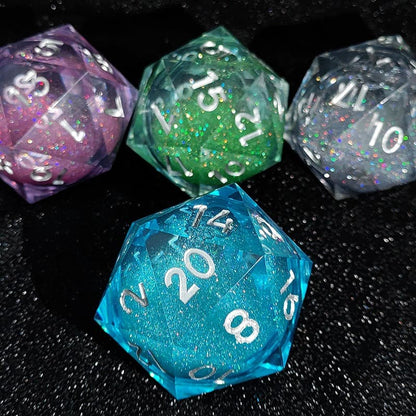 Resin Dice ‌55mm D20 Resin Dice with Glitter Liquid Core‌ DnD D&D Dice Set
