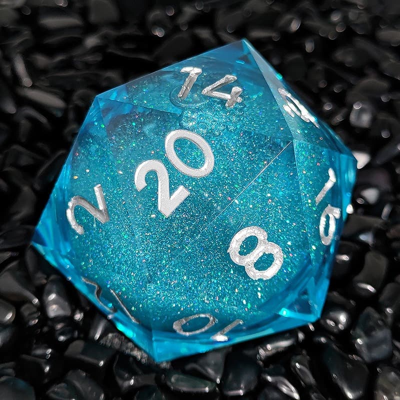 Resin Dice ‌55mm D20 Resin Dice with Glitter Liquid Core‌ DnD D&D Dice Set