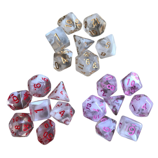 Acrylic Dice ‌Duo-Tone Crystal Wispy Polyhedral DnD D&D Dice Set