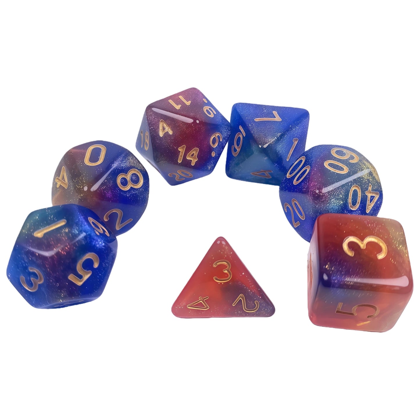 Acrylic Dice Galaxy Tri-Color Shift Chameleon Polyhedral DnD D&D Dice Set