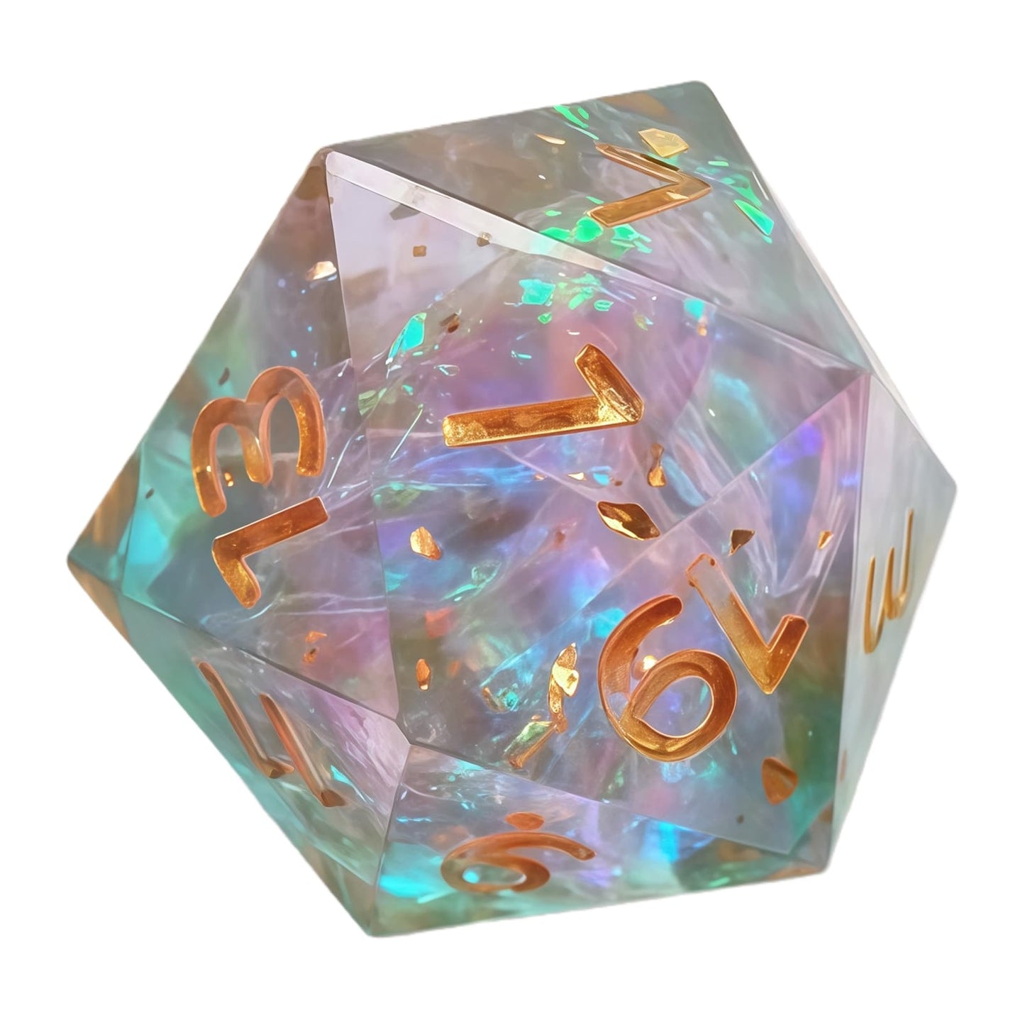 Resin Dice Transparent Two-Tone Pink/Blue Dice with Iridescent Coating and Sharp Edges DnD D&D Dice Set