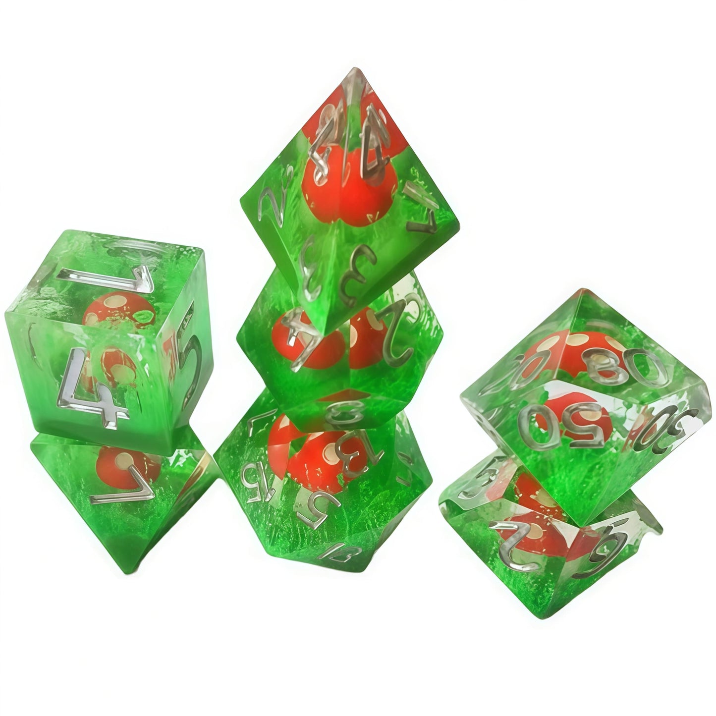 Resin Dice Red Mushroom DnD D&D Dice Set