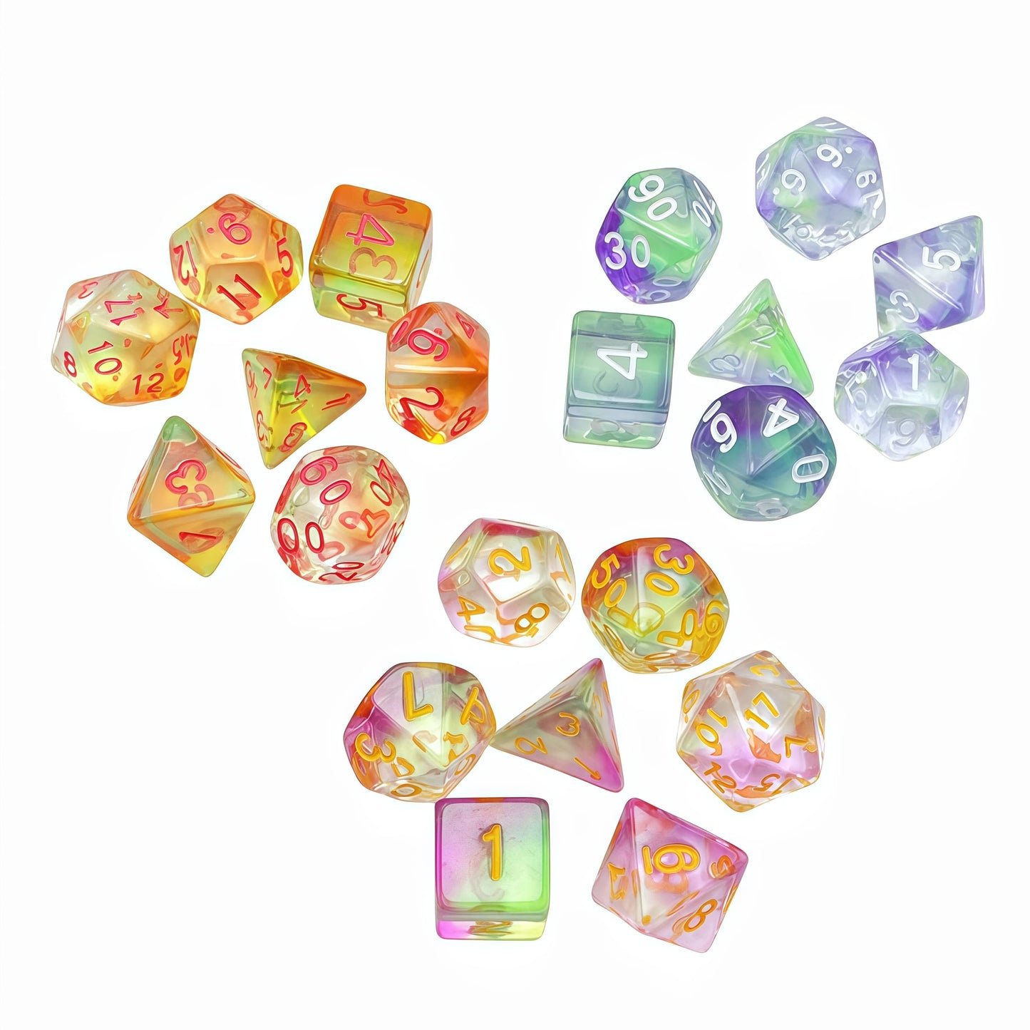 Acrylic Dice Tri-Color Polyhedral DnD D&D Dice Set