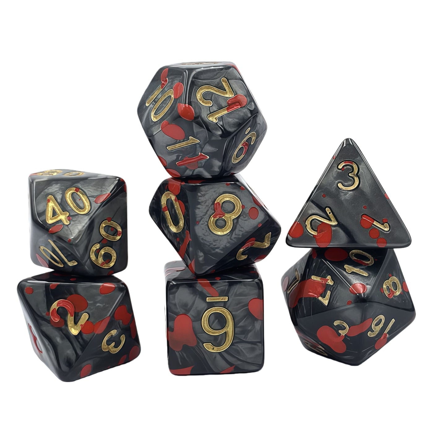 Acrylic Dice Pearl Black Pearl Blood Splatter Polyhedral Pearl Black Pearl Blood Splatter Polyhedral