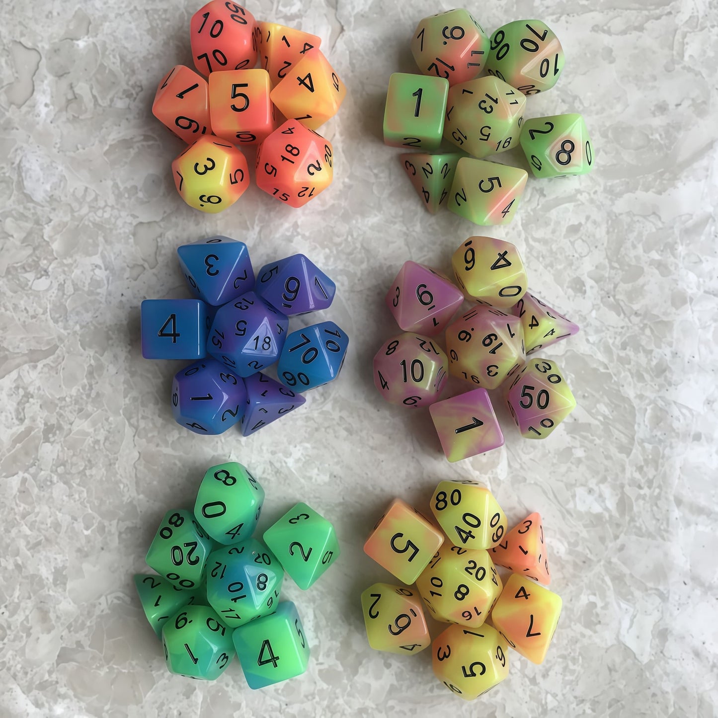 Acrylic Dice Duo-Tone Glow-in-the-Dark Polyhedral DnD D&D Dice Set