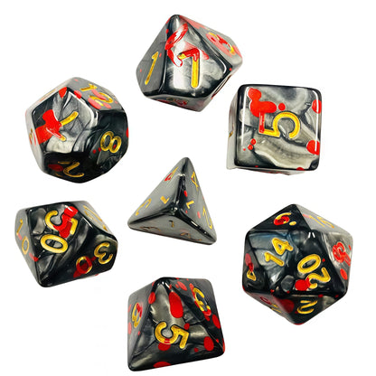 Acrylic Dice Pearl Black Pearl Blood Splatter Polyhedral Pearl Black Pearl Blood Splatter Polyhedral