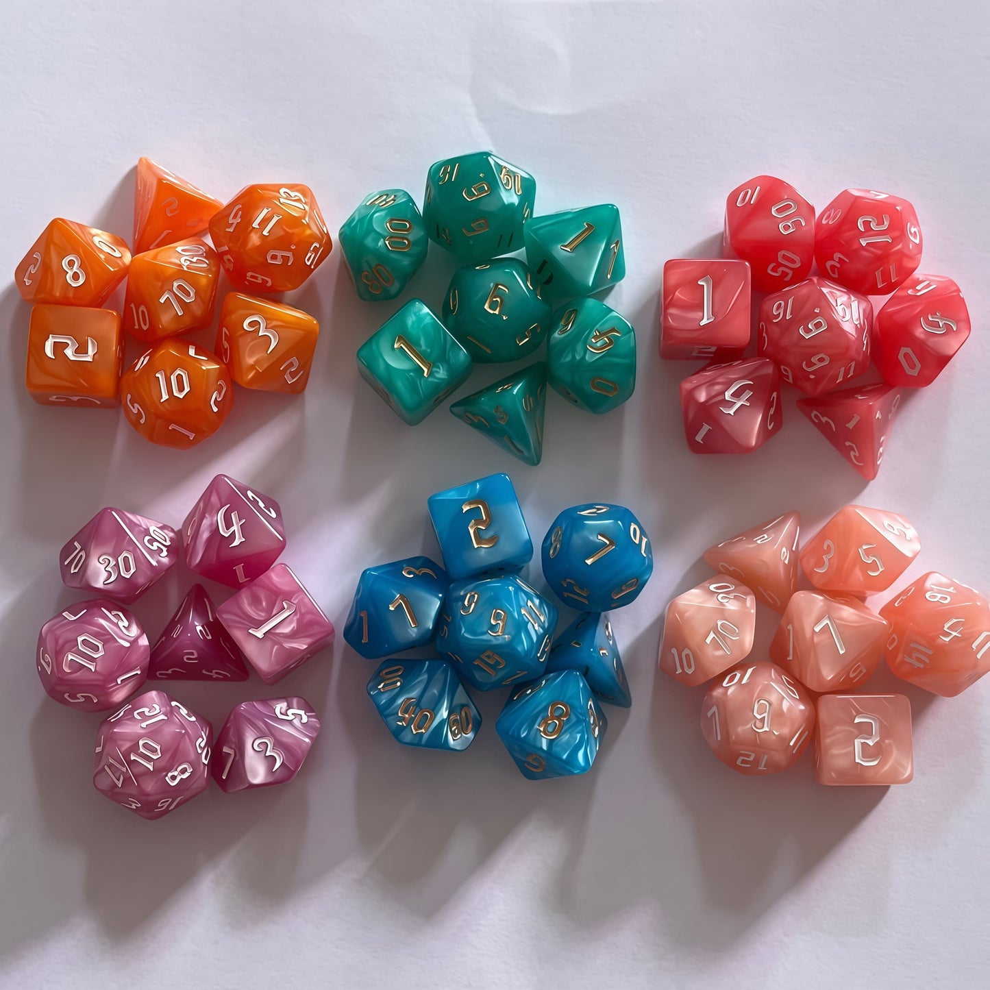 Acrylic Dice ‌Pearlescent Macaron Pastels Polyhedral DnD D&D Dice Set