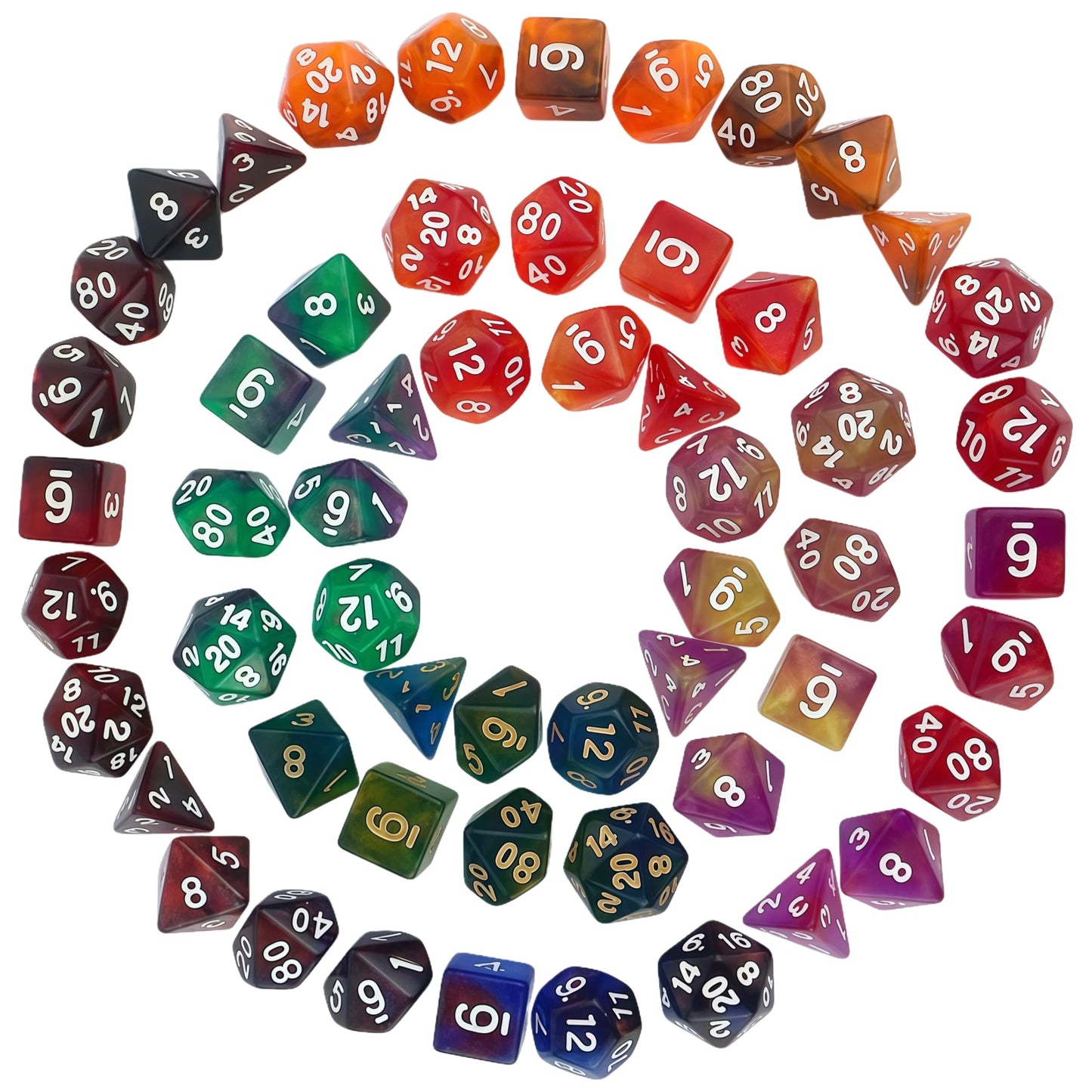 Dés acryliques bicolores à paillettes transparentes polyédriques pour D&amp;D