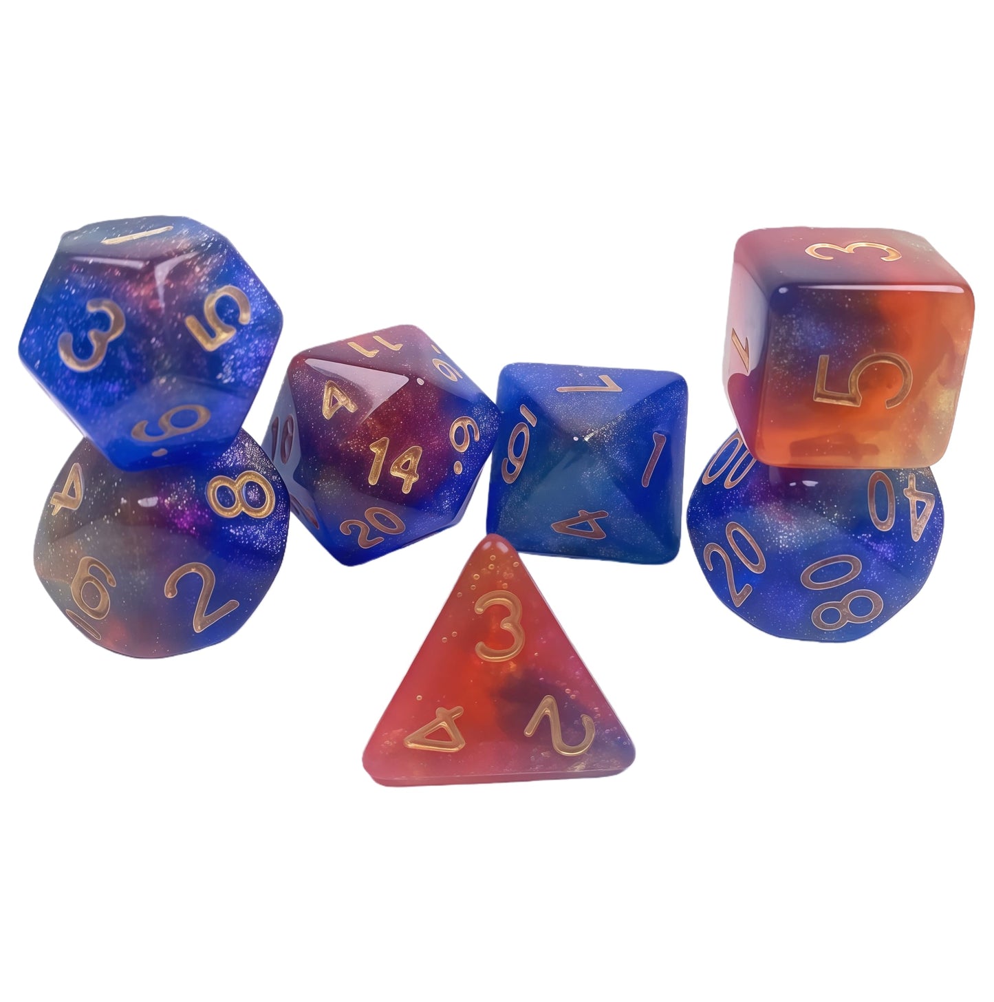 Acrylic Dice Galaxy Tri-Color Shift Chameleon Polyhedral DnD D&D Dice Set