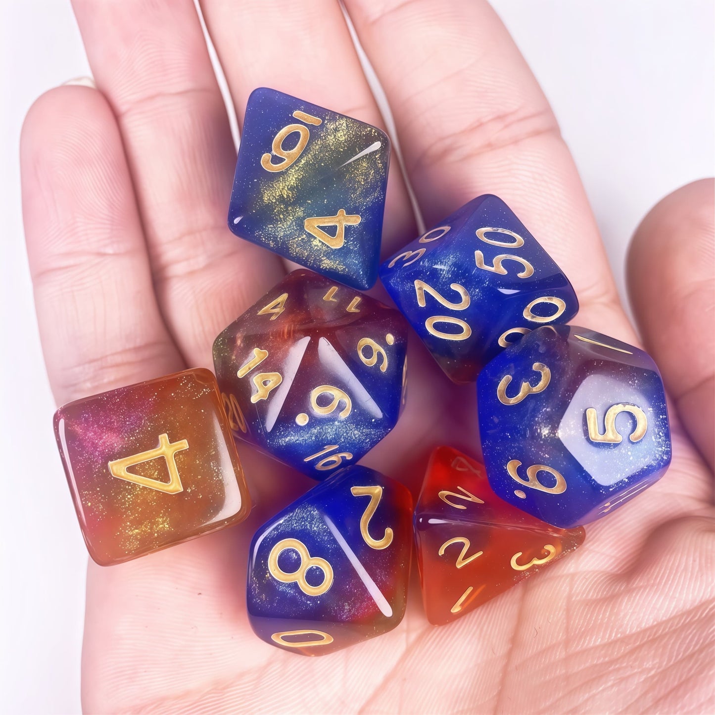 Acrylic Dice Galaxy Tri-Color Shift Chameleon Polyhedral DnD D&D Dice Set