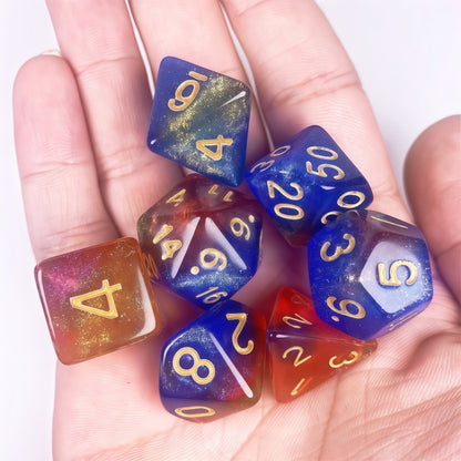 Acrylic Dice Galaxy Tri-Color Shift Chameleon Polyhedral DnD D&D Dice Set
