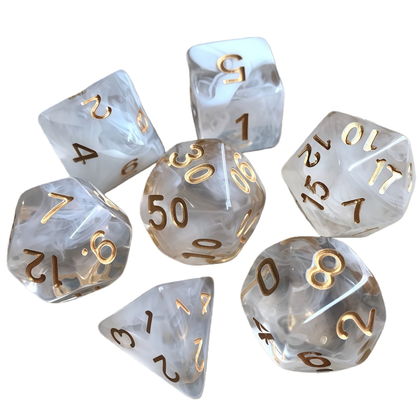 Acrylic Dice ‌Duo-Tone Crystal Wispy Polyhedral DnD D&D Dice Set