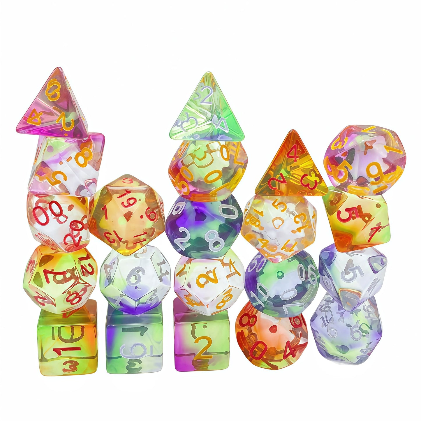 Acrylic Dice Tri-Color Polyhedral DnD D&D Dice Set