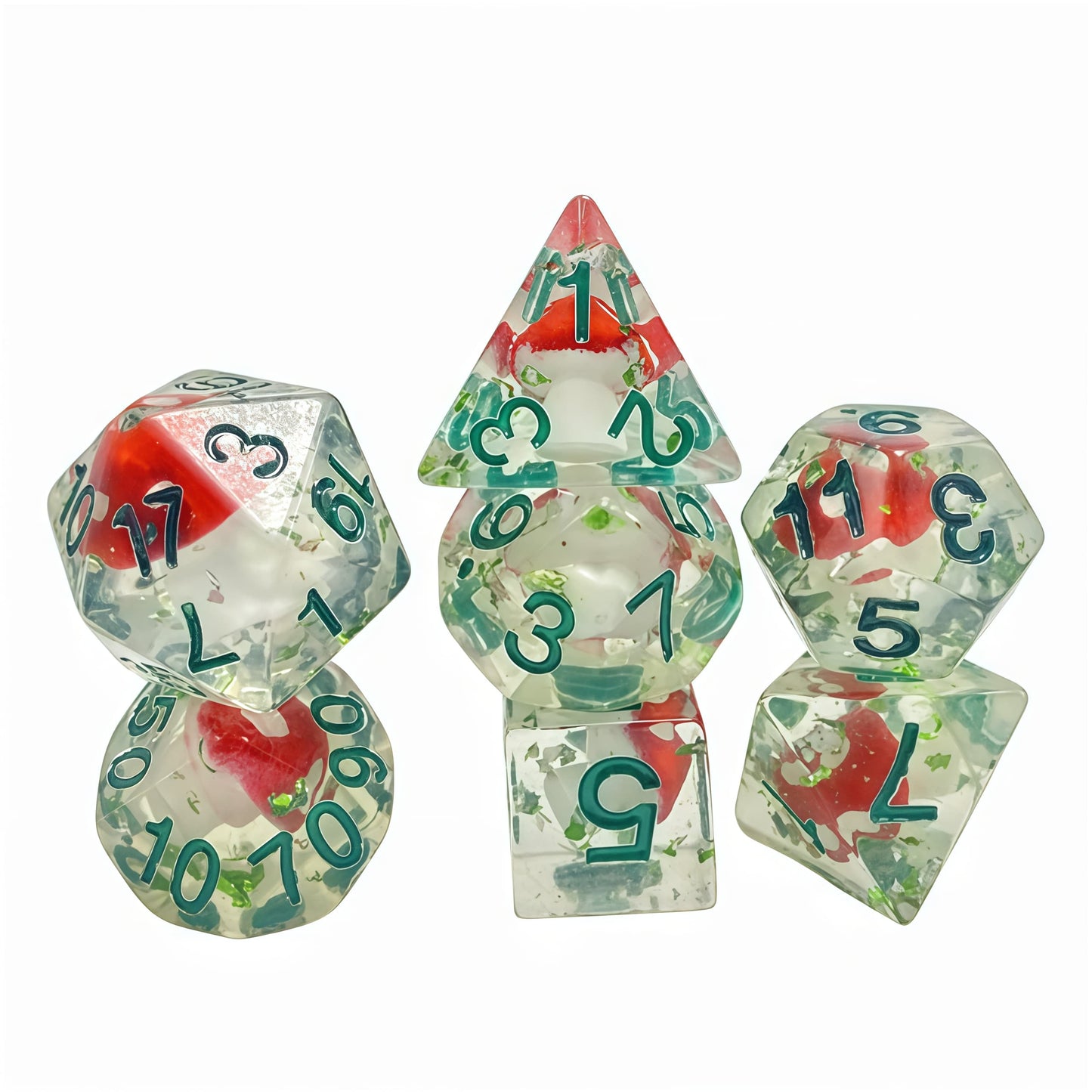 Resin Dice Cartoonish Mushroom-Snail-Beetle Resin Dice with Core DnD D&D Dice Set