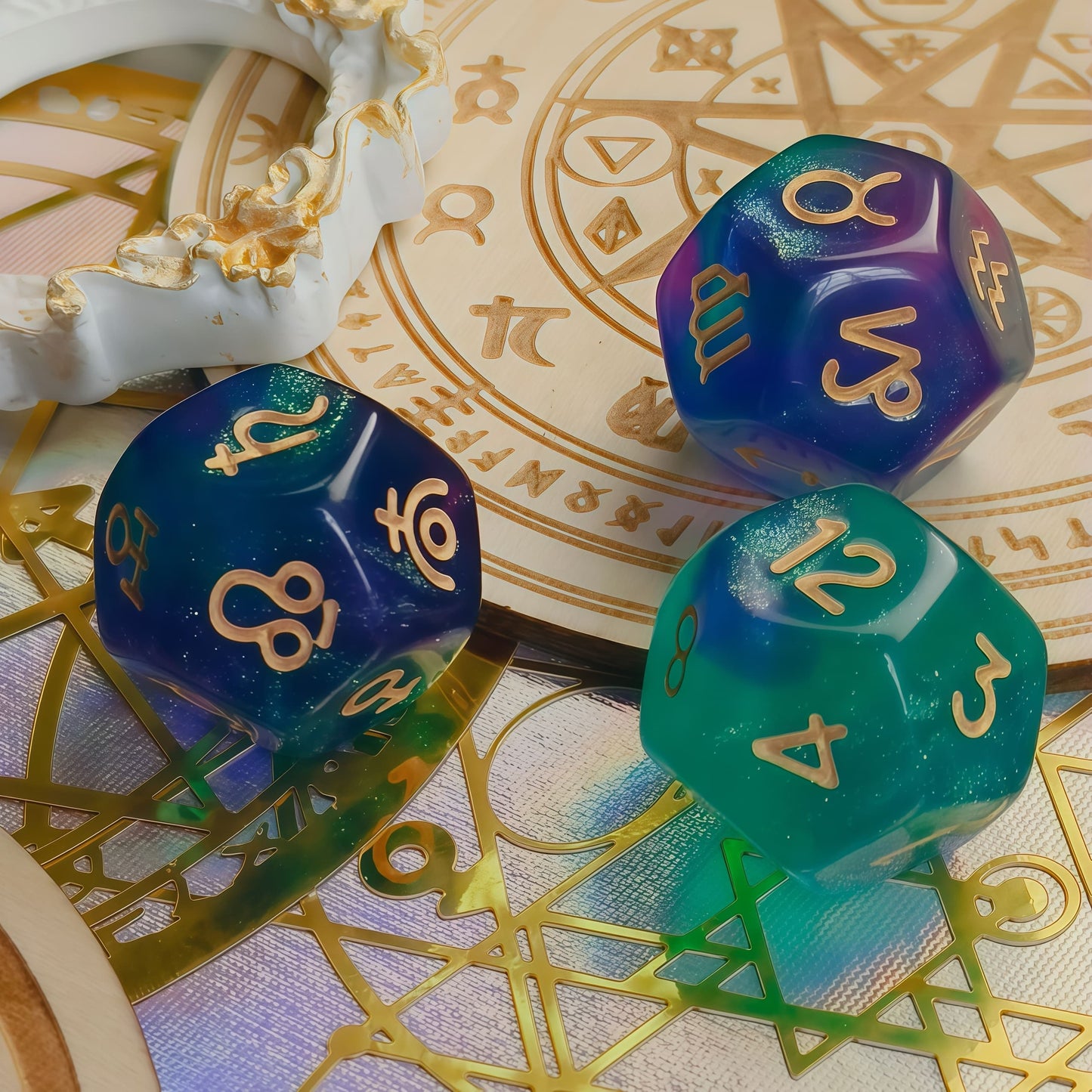 Acrylic Dice ‌D12-Sided Multi-Color Star Constellation Polyhedral DnD D&D Dice Set