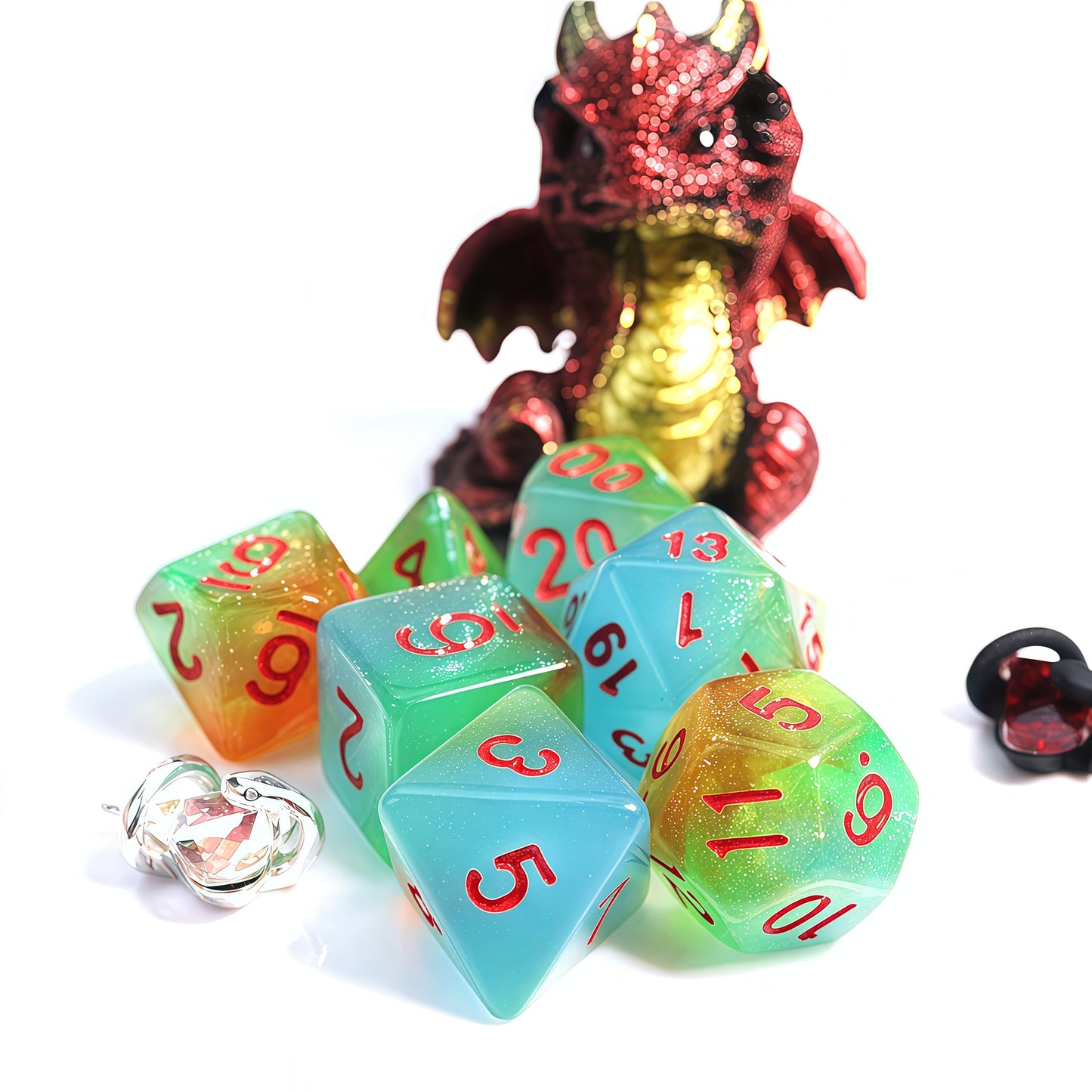 Acrylic Dice ‌Glow Galaxy Tri-Shift Chameleon Polyhedral DnD D&D Dice Set