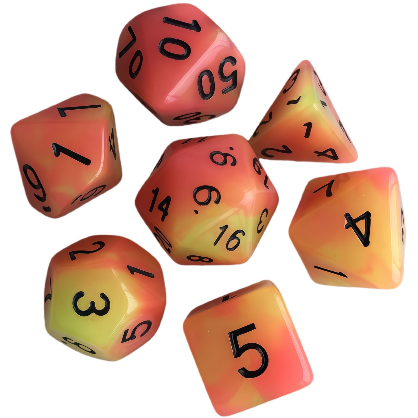 Acrylic Dice Duo-Tone Glow-in-the-Dark Polyhedral DnD D&D Dice Set