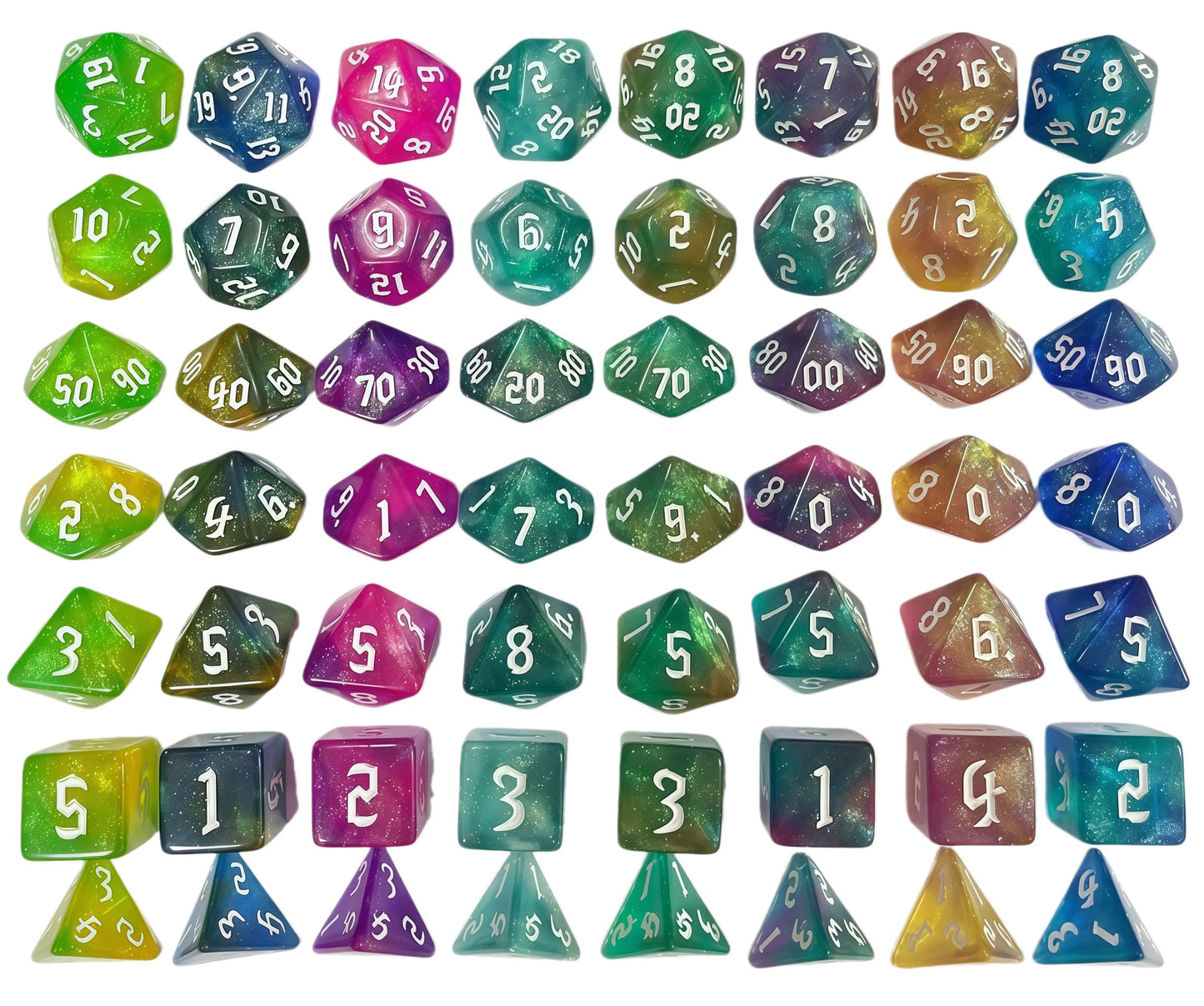 Acrylic Dice ‌New Duo-Shift Chameleon Polyhedral DnD D&D Dice Set