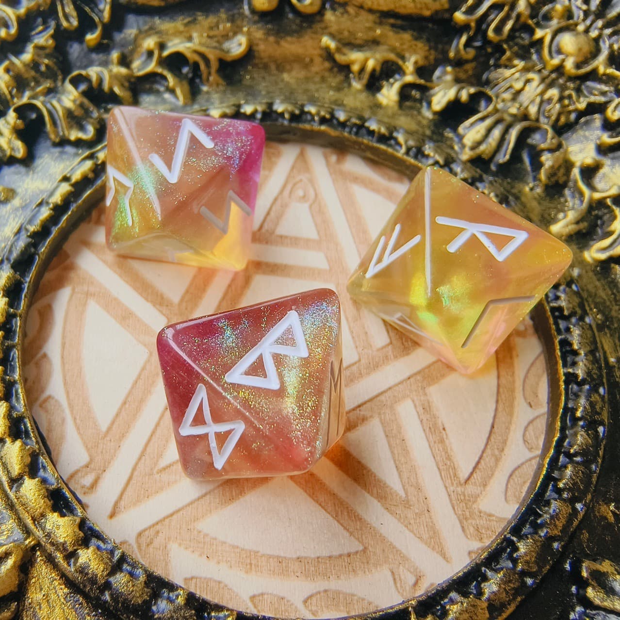 D8 Acrylic Dice ‌‌Rune-Engraved Ethereal Nebula Chameleon Zodiac Polyhedral DnD D&D Dice Set