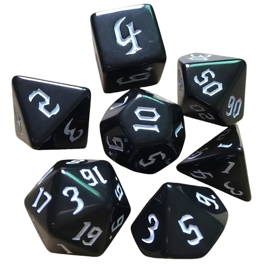 Acrylic Dice ‌Solid Black with Colorful Inked Polyhedral DnD D&D Dice Set