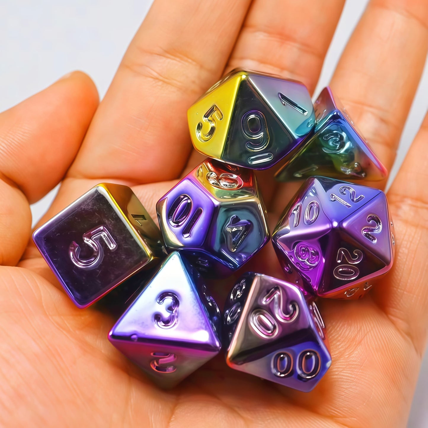 Acrylic Dice ‌Rainbow Electroplated Metallic Polyhedral DnD D&D Dice Set