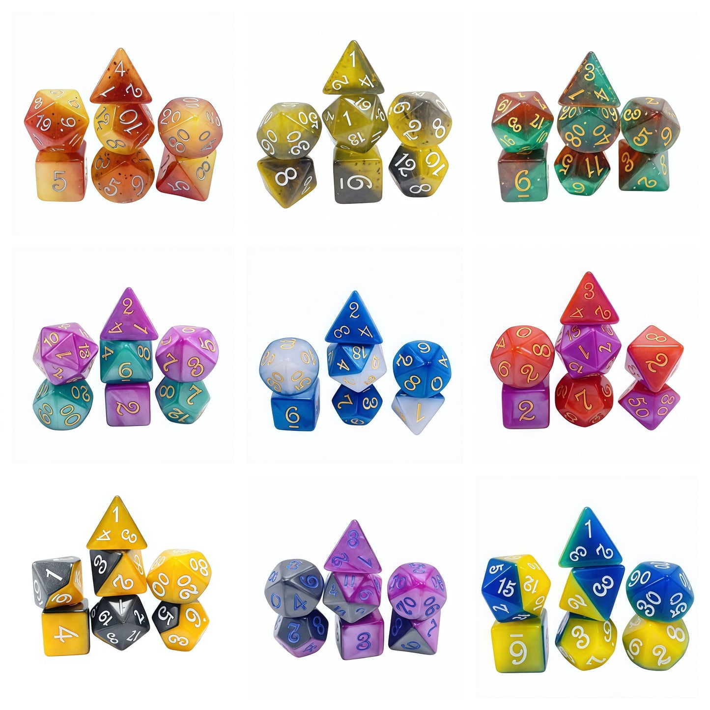 Acrylic Dice Duo-Tone Layered Polyhedral DnD D&D Dice Set