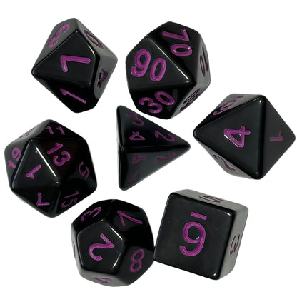 Acrylic Dice Solid Black with Colorful Inked Polyhedral DnD D&D Dice Set
