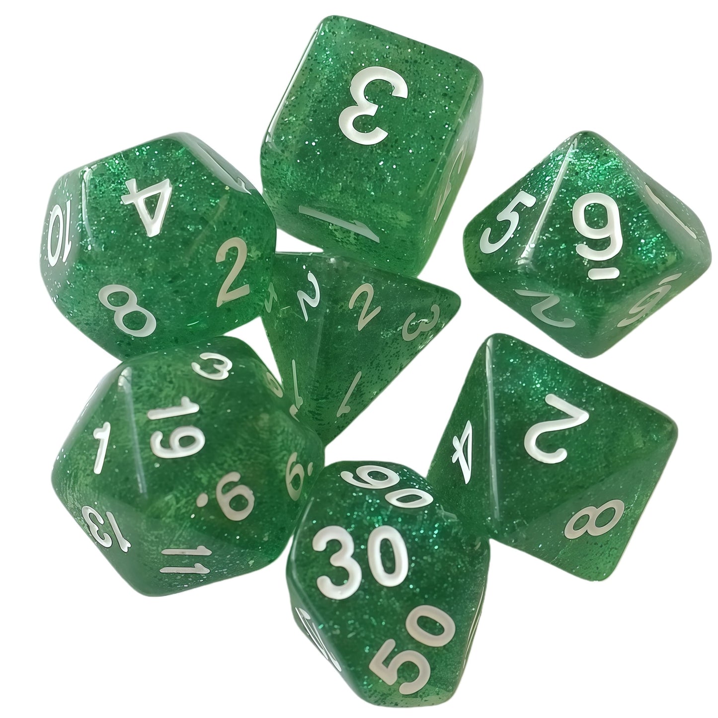 Acrylic Dice Verdant Camo Speckled Polyhedral DnD D&D Dice Set