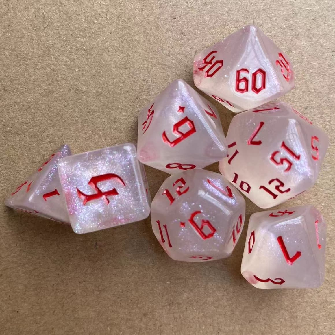 Acrylic Dice ‌White Chameleon Polyhedral DnD D&D Dice Set