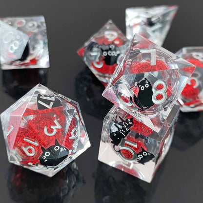 Resin Dice Resin Liquid Core Dice with Cat-Shaped Glitter DnD D&D Dice Set