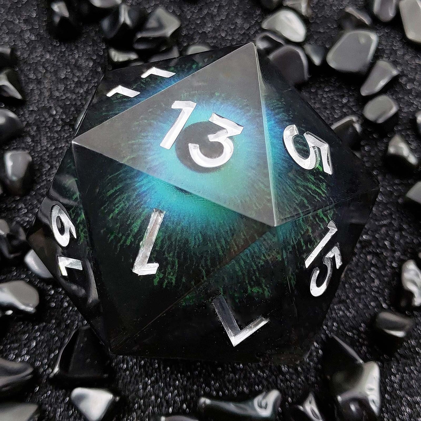 Resin Dice 55mm Resin Drifting Sand Dragon's Eye Design d20 DnD D&D Dice Set