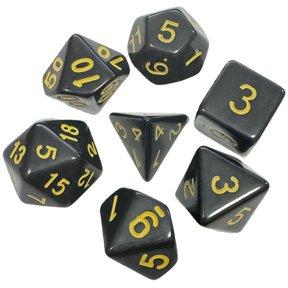 Acrylic Dice Solid Black with Colorful Inked Polyhedral DnD D&D Dice Set